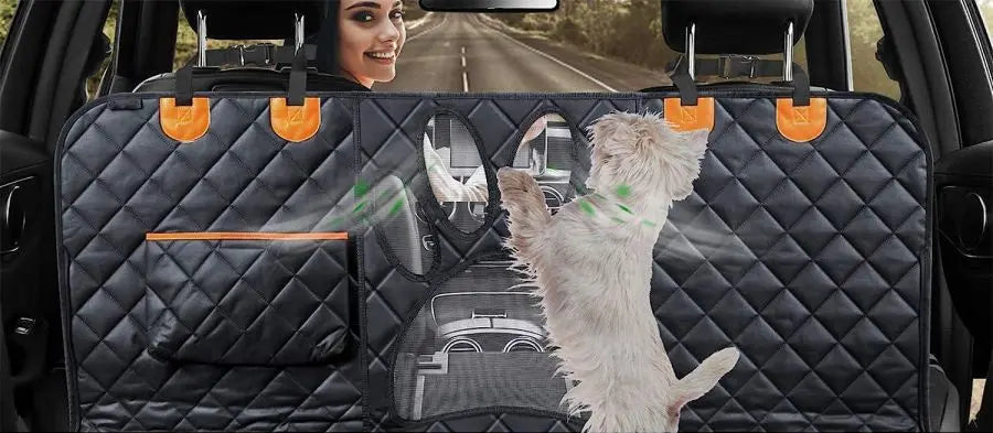 Dog Car Seat Cover for Back Seat, 100% Waterproof Dog Car Hammock with Visual Mesh Window and Side Zipper Car Seat & Door Protec